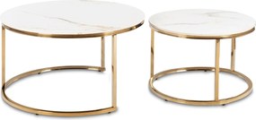 Zestaw Stolików Kawowych MILANO 60 cm/80 cm Biały Marmur/Złoty Glamour
