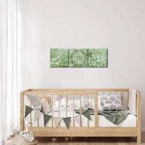 Obraz - Poranna rosa na źdźbłach trawy (z zegarem) (90x30 cm)