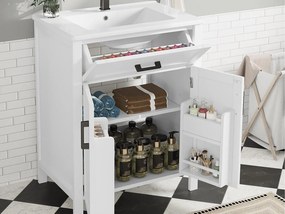 Meble łazienkowe na nogach - z ceramiczną umywalką - 2 drzwi - Biały (bateria nie jest dołączona)