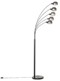 Designerska lampa podłogowa czarna z dymionym szkłem 5-światłowa - Sixties MarmoDesignerski Oswietlenie wewnetrzne