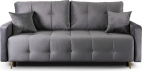 Sofa z Funkcją Spania SEUL Rozkładana Dwuosobowa Welurowa Szara Nowoczesna do Salonu