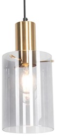Wisząca lampa vintage mosiądz z dymionym szkłem - Vidro Nowoczesny Oswietlenie wewnetrzne