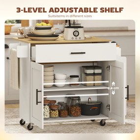 HOMCOM Wyspa kuchenna, wózek na kółkach z rozkładanym blatem, szuflada, półka, 120 x 68 x 85 cm, Biały