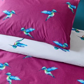 Biało-fioletowa bawełniana pościel jednoosobowa 135x200 cm Hummingbird – Their Nibs