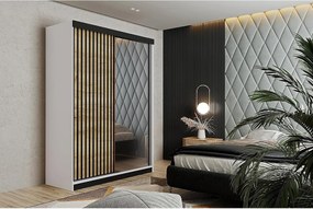 Szafa przesuwna z lustrem lamele MALANI 138 biały + dąb craft złoty