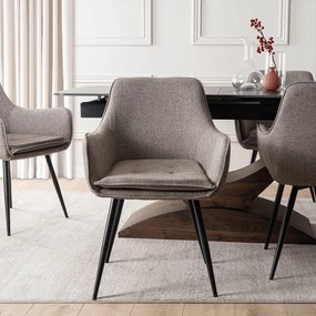 Zestaw Stół Rozkładany Ceramiczny ALICANTE 160-200 cm Czarny/Orzech i 4 Krzesła Tapicerowane EDRICK Brązowe