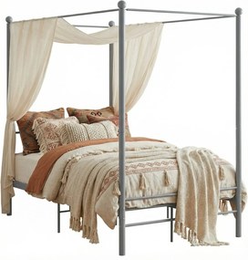 Szare rustykalne łóżko z baldachimem 120x200 cm W5-G68