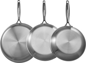 Patelnia ze Stali Nierdzewnej SucceBuy, 3 Sztuki 24/28/32 Cm, Patelnia z Uchwytem Odpornym na Wysoką Temperaturę, Przybory Kuchenne Restauracyjne, Srebrna