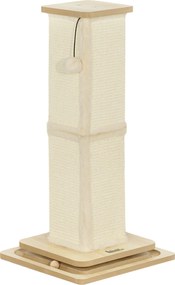 PawHut 3-w-1 Drapak z torem do zabawy, piłką, sizalem, do 5 kg, 34 x 34 x 67 cm, Dąb/Krem