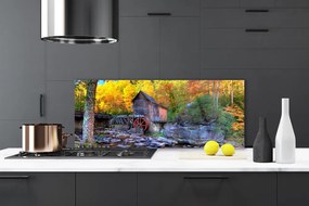 Szkło Ozdobne do Kuchni Zabytkowy Młyn w Jesiennym Lesie