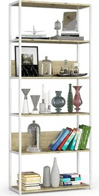 Regał loft AKORD metalowy Biały 80 cm kolor Dąb Artisan mat 6 półek 80x32x192 cm