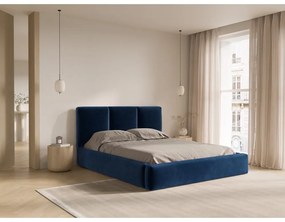 Ciemnoniebieskie aksamitne tapicerowane łóżko dwuosobowe ze schowkiem i stelażem 180x200 cm Brody – Mazzini Beds