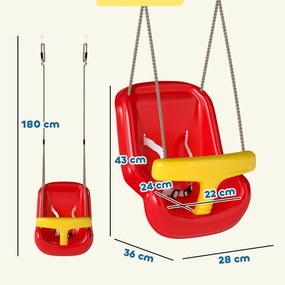 AIYAPLAY Regulowana huśtawka dla niemowląt, rosnąca z dzieckiem — siedzisko z oparciem i barierką bezpieczeństwa, dla dzieci 9-36 miesięcy, Czerwony | Aosom PL