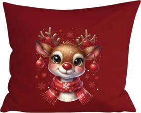 3D poszewka na poduszkę z mikrofibry MERRY FAWN 45x45 cm, czerwona
