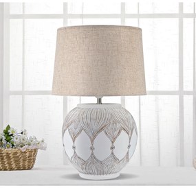Biało-beżowa lampa stołowa z tekstylnym kloszem (wys. 59 cm) Atene – Mauro Ferretti