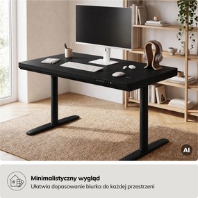 Biurko elektryczne sit-stand z szufladą i ładowarką bezprzewodową Qi czarne, 1200 mm: ELLIS