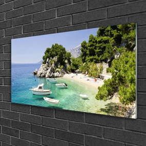 Obraz Szklany Morze Plaża Skały Łodzie