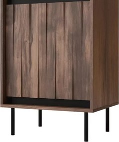 Witryna Madera W-1 – nowoczesna witryna orzechowa z czarnymi akcentami, elegancja i funkcjonalność w Twoim salonie