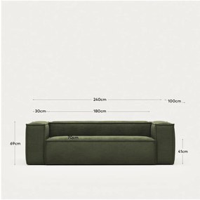 Zielona sztruksowa sofa 240 cm Blok – Kave Home