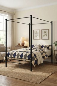 Czarne metalowe łóżko z baldachimem 140x200 cm P8-B34