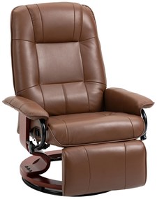 HOMCOM Fotel Relaksacyjny, 145° Regulowane Oparcie, Podnóżek, Skóra Ekologiczna, Obrotowy, do 120 kg, Brązowy