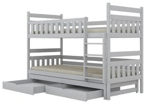 Łóżko piętrowe BARTEK 200x90 białe drewniane trzyosobowe z szufladami KOCOT KIDS