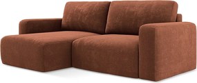 Narożnik lewostronny z funkcją spania - z tkaniny szenilowej - terakota - KONA