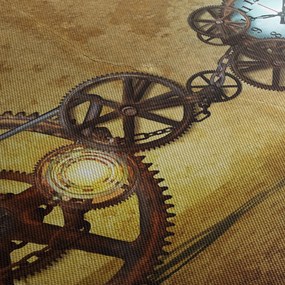 Obraz starych mechanizmów zegarowych (z zegarem) (90x30 cm)