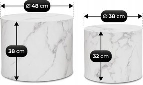 Zestaw Stolików Kawowych LEILA 38 cm/48 cm Biały Marmur Nowoczesny Glamour