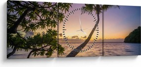 Obraz palmy na plaży (z zegarem) (90x30 cm)