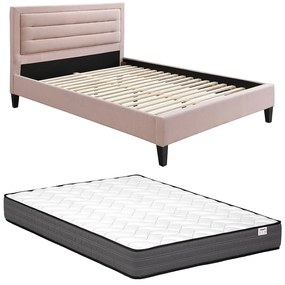 Łóżko 140 x 190 cm z zagłówkiem w kolorze różowym - Różowe + Materac - MACHUPIO