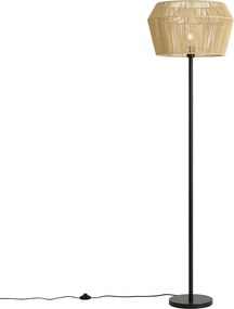 Lampa podłogowa czarna z beżowym abażurem z papierowego sznurka 50/50/30 - Simplo