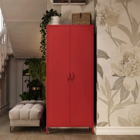 Szafa na ubrania metalowa czerwona FLAVIO, 800 x 1850 x 450 mm