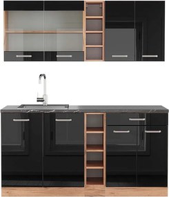 Pojedyncza kuchnia czarny/złoty dąb o wysokim połysku 160x60x81.6 r-line