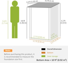 Outsunny Szopa Narzędziowa 1x1 Metr Metalowa chroniąca przed Deszczem, Domek Ogrodowy stal szara 0,92m² | Aosom PL