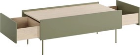 Stolik kawowy Desin 120 cm z szufladami - oliwka / dąb nagano
