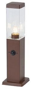 Lampa zewnętrzna rdzawobrązowa z przezroczystym szkłem 45 cm IP44 z gniazdem i czujnikiem ruchu - Malios