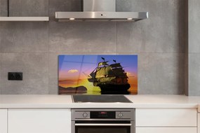 Szkło do Kuchni na Ścianę Statek na tle Nieba i Morza