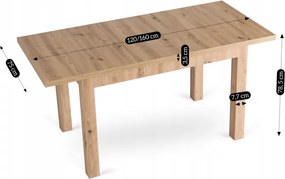 Stół Prostokątny Rozkładany SKUBI 120-160 cm Dąb Artisan Nowoczesny Loft