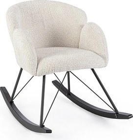 Fotel z naturalnej tkaniny z efektem bouclé i podstawą z drewna kauczukowego - SIBILLA