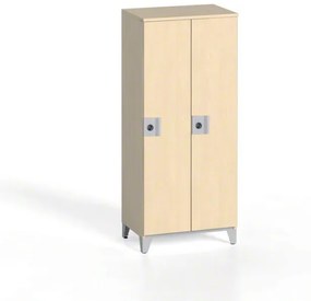 Drewniana szafka ubraniowa, 2-drzwiowa, 1400 x 600 x 400 mm, zamek obrotowy, brzoza