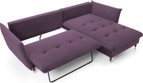 Narożnik GLAM Prawostronny z funkcją spania, zestaw z poduszkami wolnostojący tkanina RIVIERA 69 Fioletowy DOMO HOME