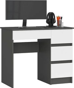 Biurko komputerowe AKORD A7 Grafit Szary 90 cm prawe 4 szuflady kolor Biały mat 90x50x77 cm