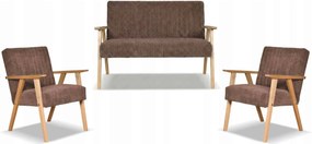 Zestaw mebli PRL retro SOLER sofa fotele Family Meble brąz sztruks Anafi