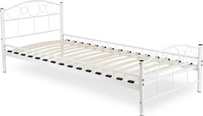 Łóżko Metalowe Jednoosobowe 90x200 cm ze Stelażem GRIFFIN Metalowe Białe