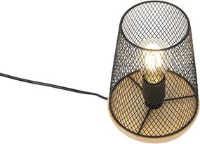 Designerska lampa stołowa czarna z drewnem - Bosk