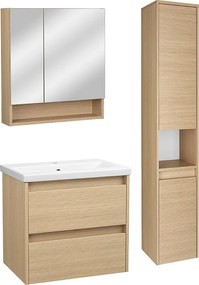 Zestaw do Łazienki 60cm Szafka z Umywalką Słupek Szafka z Lustrem Ryflowane Fronty Aria