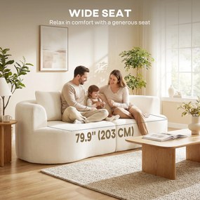 HOMCOM Sofa 3-osobowa, 260 cm sofa chenille z szerokim siedziskiem, sprężyny kieszeniowe, pianka o wysokiej gęstości, 3 poduszki, kremowa biel | Aosom PL