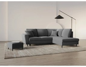 Jasnoszary aksamitny rozkładany/ze schowkiem narożnik (prawostronny/w kształcie litery L) Kyoto – Cosmopolitan Design
