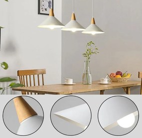 Lampa sufitowa metalowa z kloszem z litego drewna wisząca AT33-3SZ-White